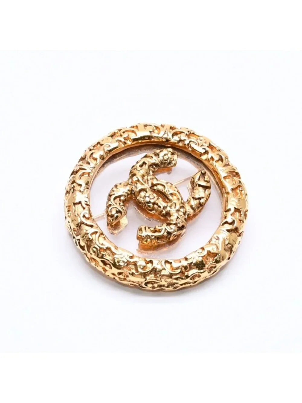 Chanel CC Logo Brooch 93 Metal Gold Glass Vintage